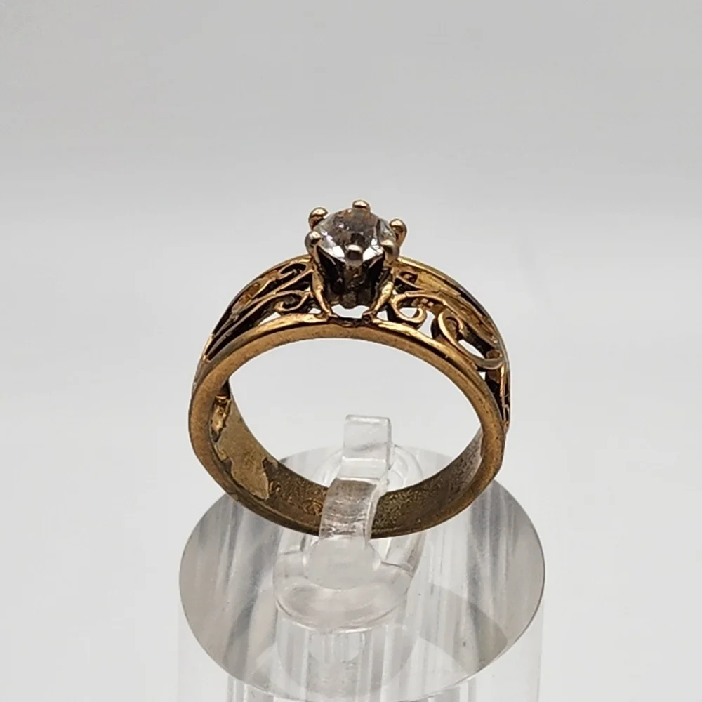 Vintage Aurora 18K HGE & Cubic Zirconia Swirl Ring (7.25)